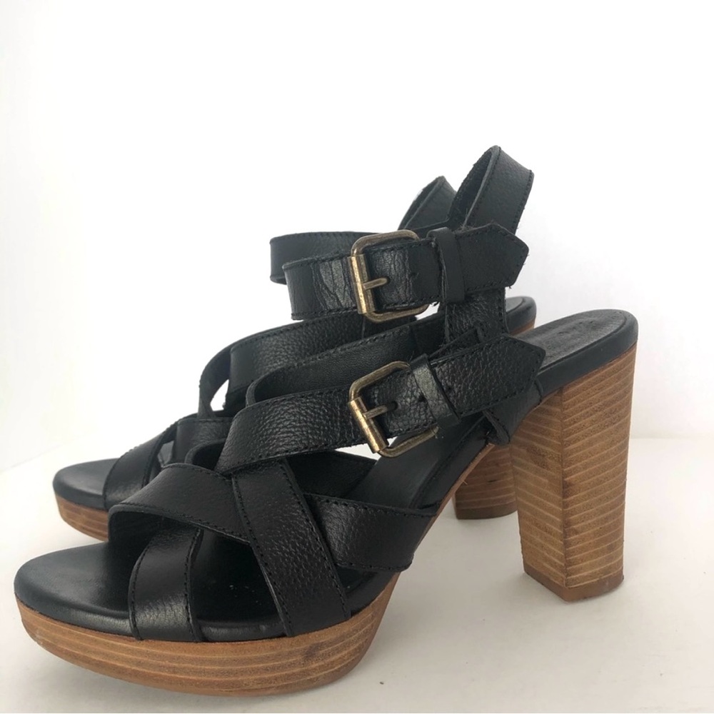 Madewell 1937 high heel leather platform wood heel sandal approx 4" EUC sz 7.5